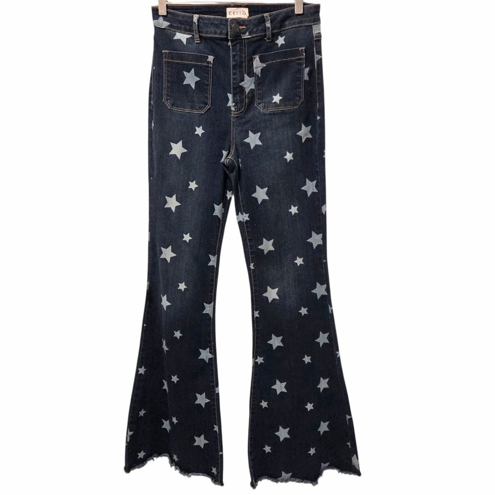 Cello Star Flare High Rise Jeans Front Square Pockets Western Americana Y2k 9